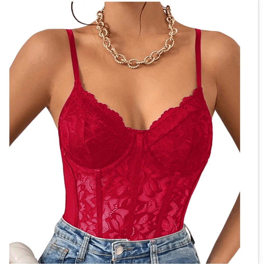 🌟 red lace bodysuit